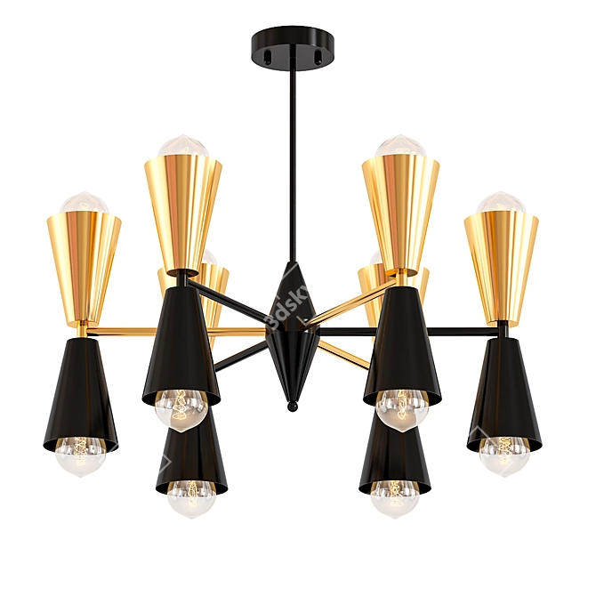 Modern Conical Black & Gold Chandelier 3D model image 1