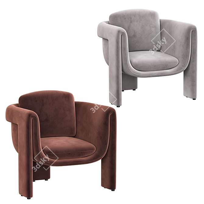 Luxurious Floria Velvet Chair 3D model image 2