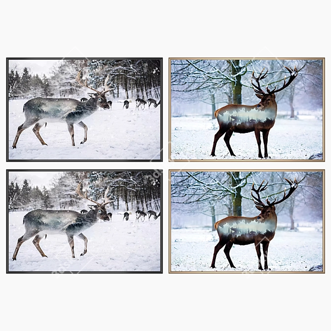 Elegant Art Set: 2 Paintings with 4 Frame Options 3D model image 2