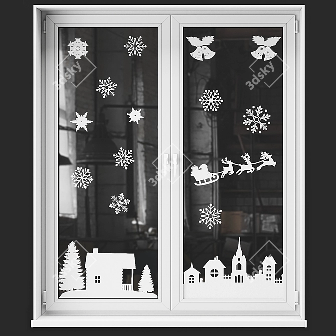 Festive Window Decals: New Year's Drawings 3D model image 3