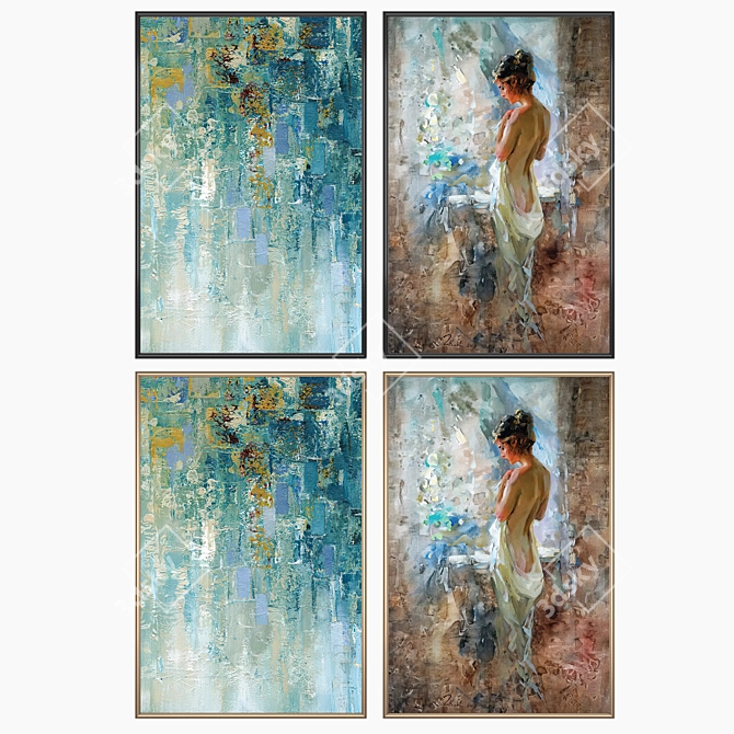 Elegant Art Set: 2 Paintings with Multiple Frame Options 3D model image 2
