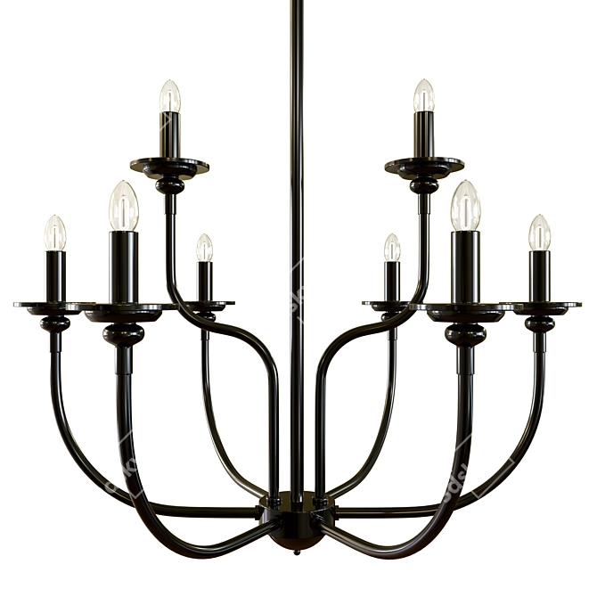 Sleek Black Metal Farmhouse Chandelier 3D model image 1