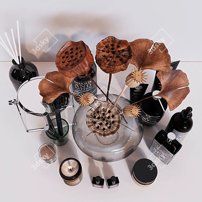 Elegant Beauty Set: Decorative Cosmetics & Dried Flower Bouquet 3D model image 2