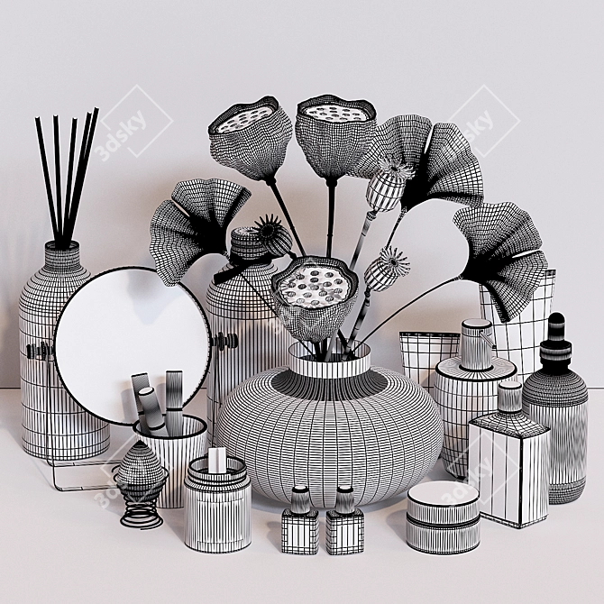 Elegant Beauty Set: Decorative Cosmetics & Dried Flower Bouquet 3D model image 5