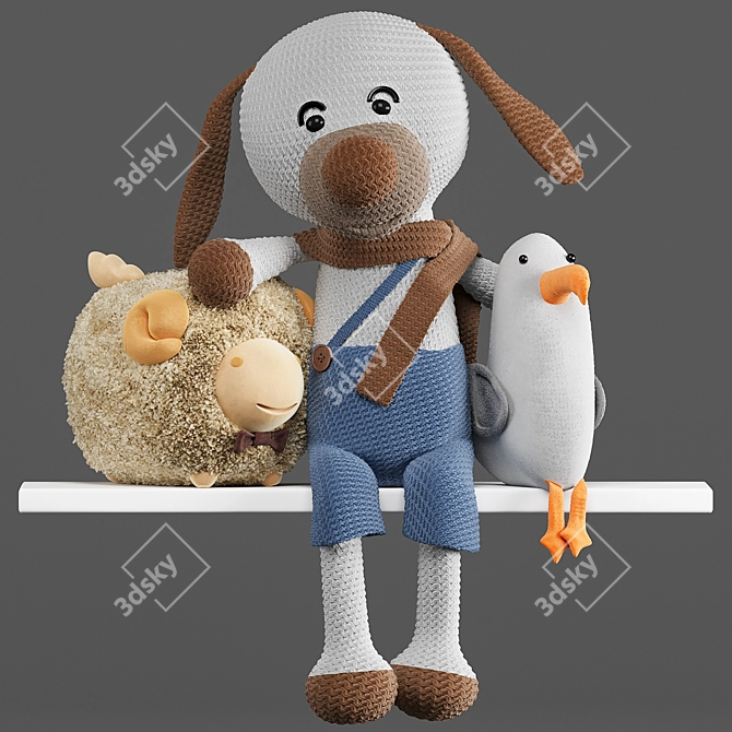 Delightful Animal Dolls: Dog, Sheep, Seagull 3D model image 1