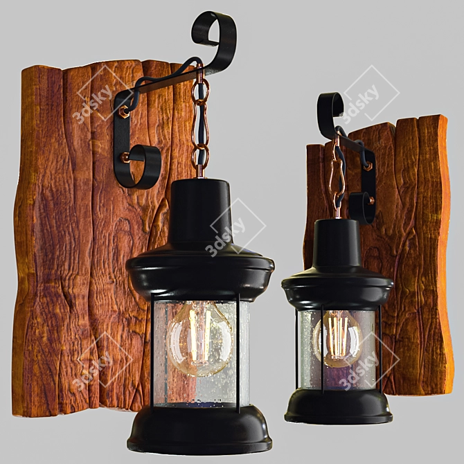 Vintage Black Metal Lantern Sconce 3D model image 2