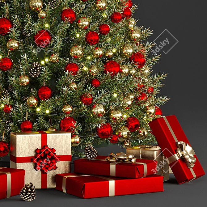 Golden Christmas Tree with Ornaments  3D model image 2