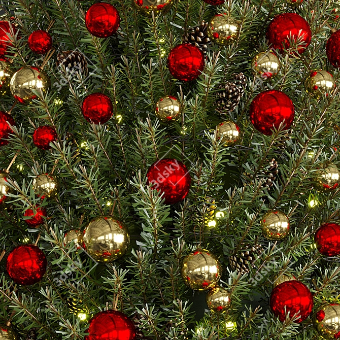 Golden Christmas Tree with Ornaments  3D model image 5