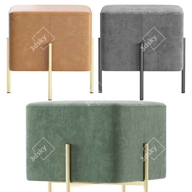 Plush Gato Velvet & Leather Pouf 3D model image 5