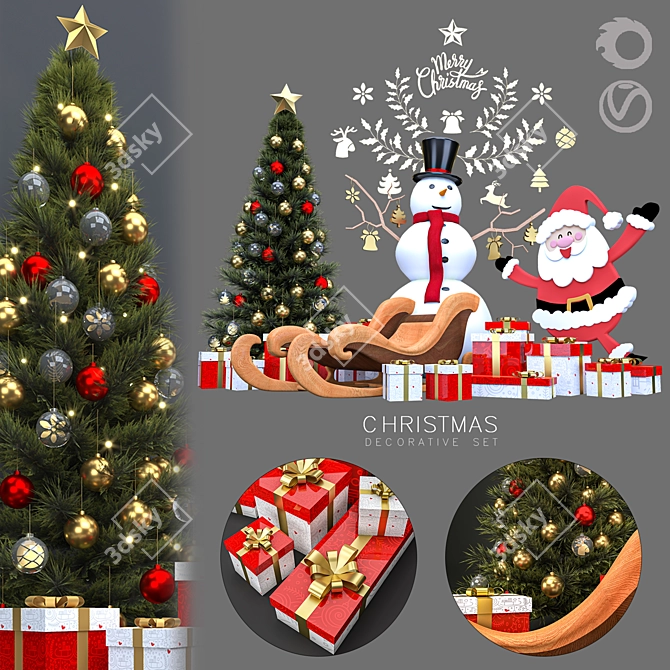 Festive Christmas Decor Set 3D model image 14