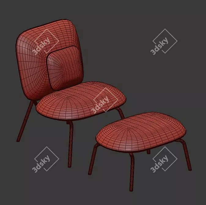 Modern Tasca Lounge Chair & Ottoman Set 3D model image 3