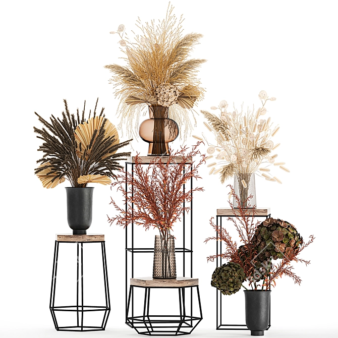 Dried Autumn Bouquet: Stabilized Florals & Pampas Grass 3D model image 1