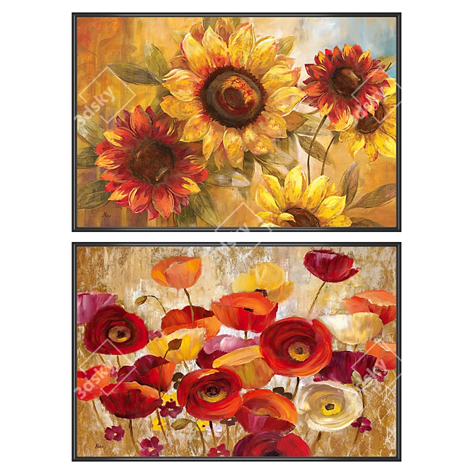 Modern Art Paintings Set: 2 Canvases, 4 Frame Options 3D model image 1