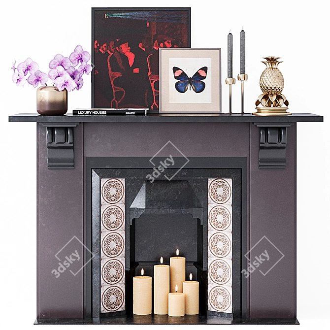 Modern Stone Fireplace Decor Set 3D model image 1