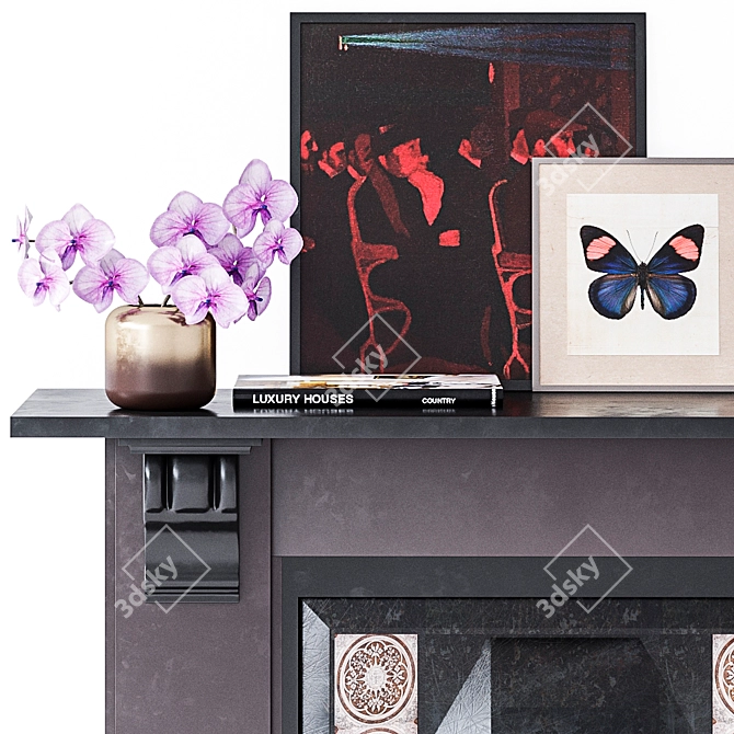 Modern Stone Fireplace Decor Set 3D model image 3