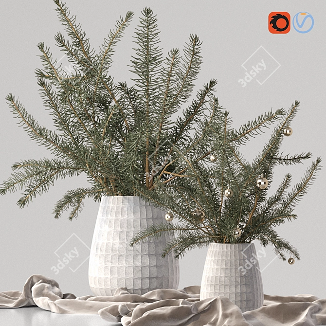 Christmas Tree Xmas Decorative Pine Bouquet Vases 3D model image 1