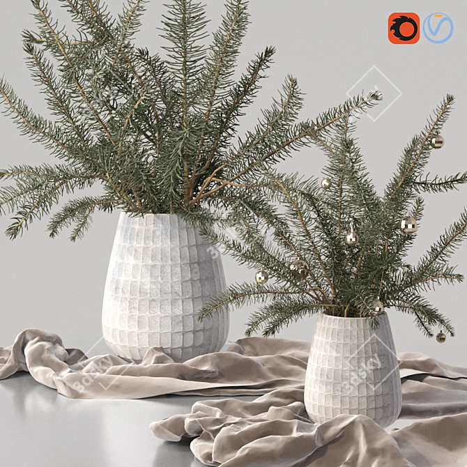 Christmas Tree Xmas Decorative Pine Bouquet Vases 3D model image 3