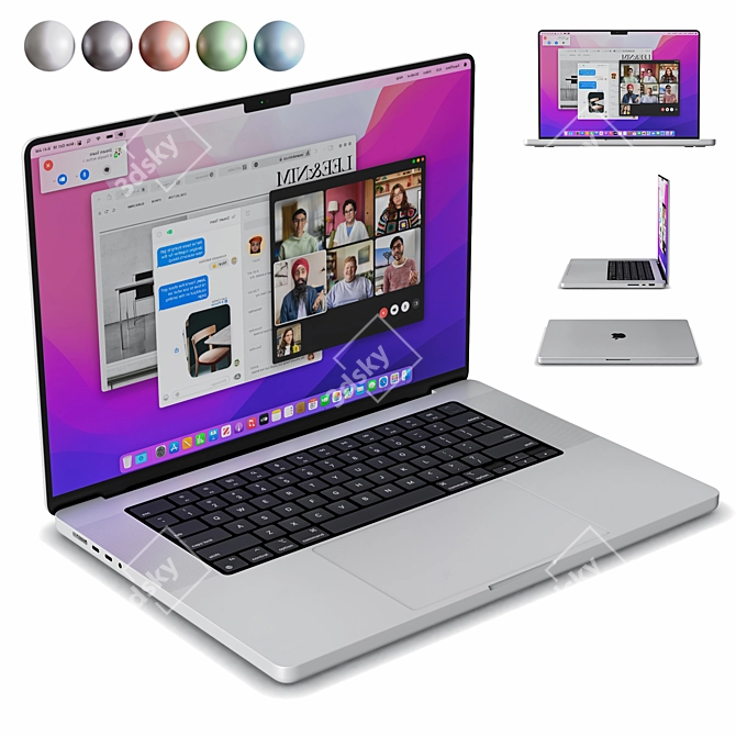 Sleek MacBook Pro in 5 Vibrant Colors 3D model image 1