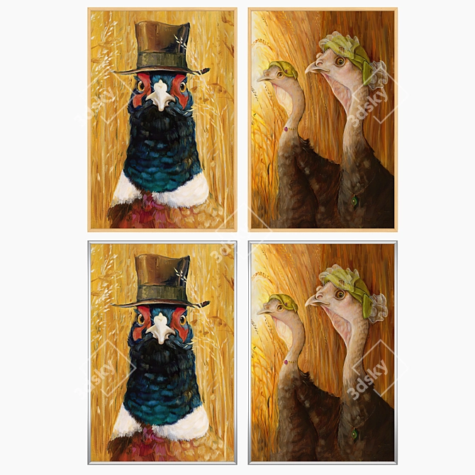 Artistic Masterpieces Set: 2 Paintings with 4 Frame Options 3D model image 3