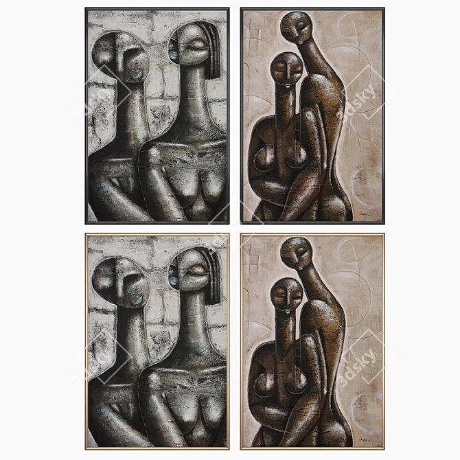 Elegant Art Set: 2 Paintings & 4 Frame Options 3D model image 2