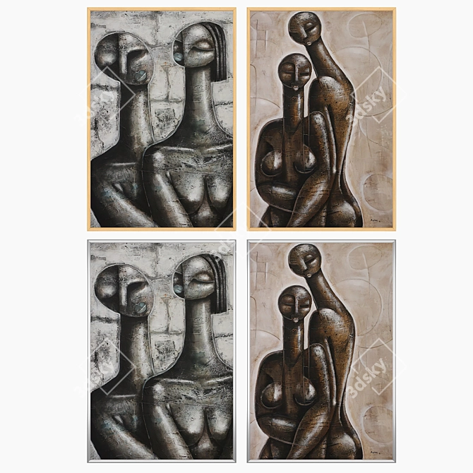 Elegant Art Set: 2 Paintings & 4 Frame Options 3D model image 3