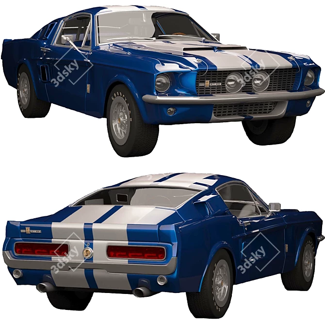 Classic Shelby GT500 1967: Iconic Blue Beauty 3D model image 3