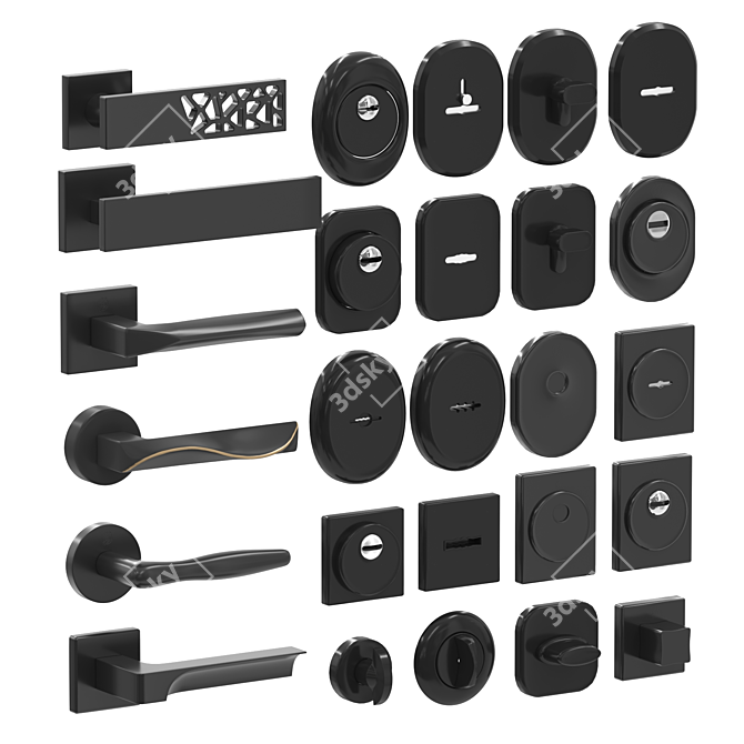 Premium Door Hardware Kit: Handles & Reinforcement 3D model image 1