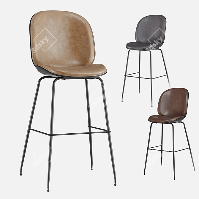 Beetle PU Bar Stool Set 3D model image 1