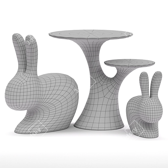 Qeeboo Rabbit Kids Table & Chairs 3D model image 5