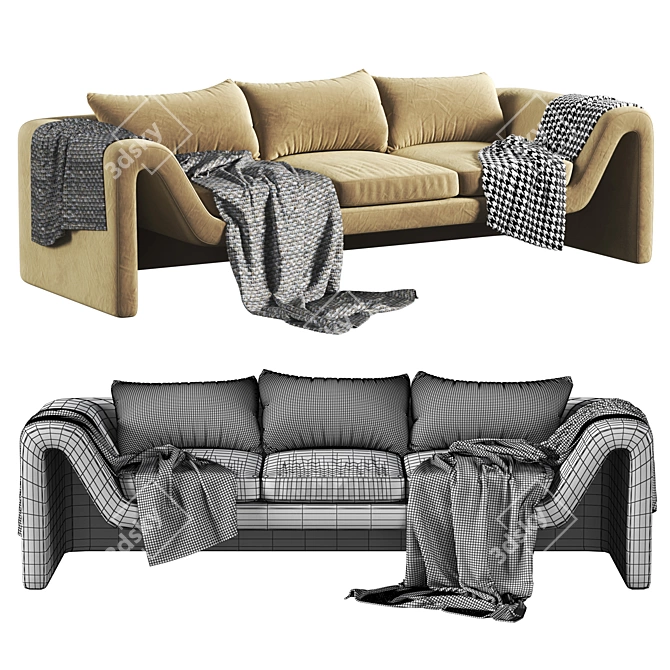 Sleek Perimeter Camel Sofa 3D model image 2