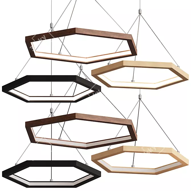 Wooden Hex Pendant Light 3D model image 2