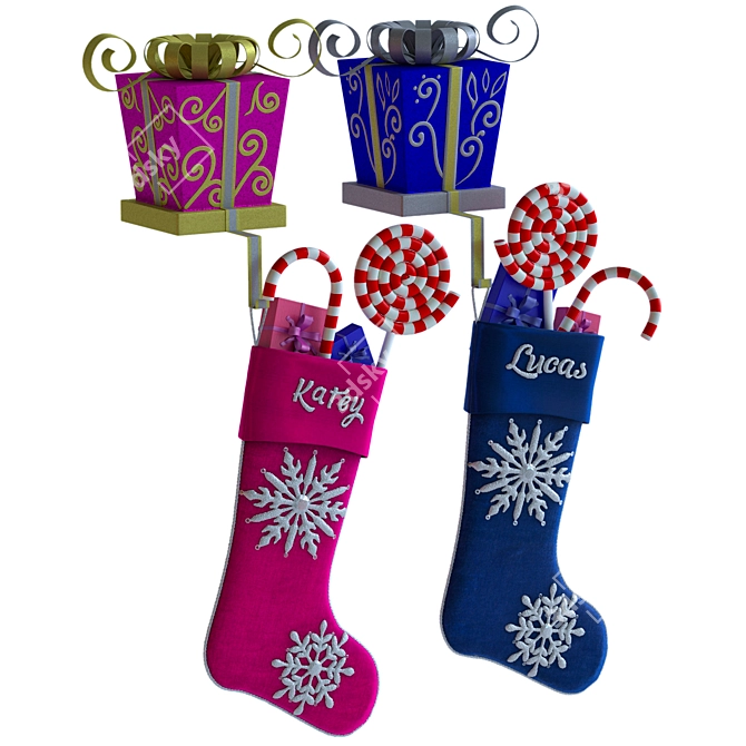 Festive Gift Socks Set 3D model image 1