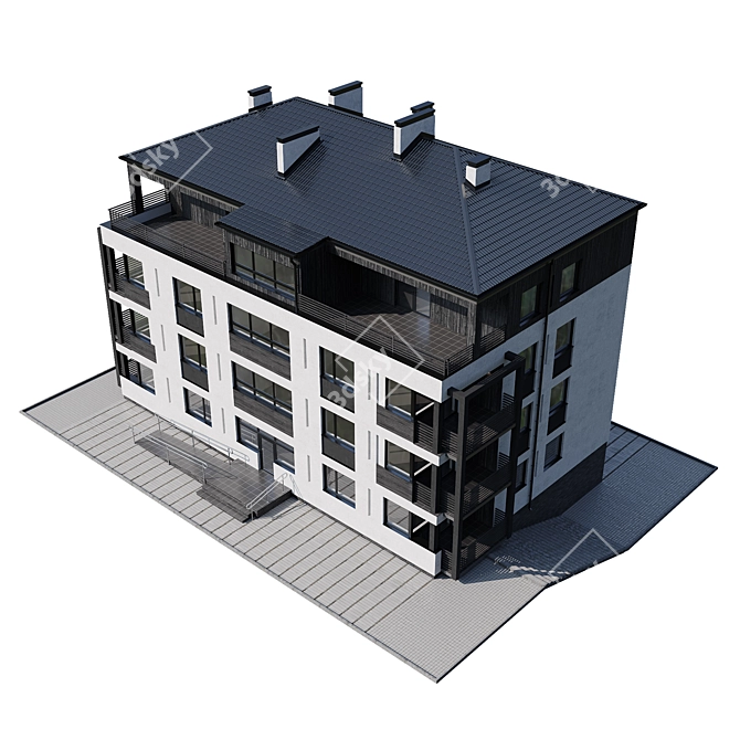 Modern Multi-storey Apartment House 3D model image 5