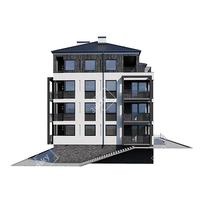 Modern Multi-storey Apartment House 3D model image 6