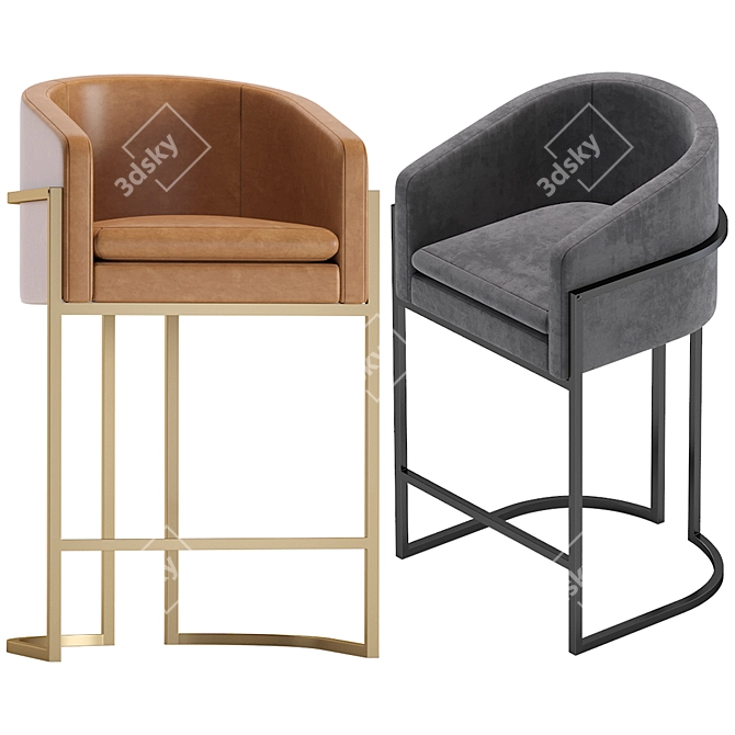 Elegant Velvet and Leather Bar Chair 3D model image 3