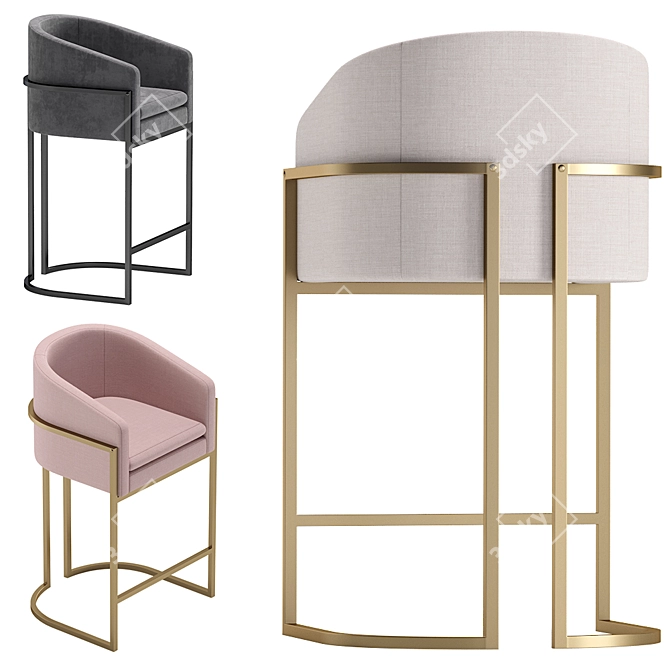 Elegant Velvet and Leather Bar Chair 3D model image 4