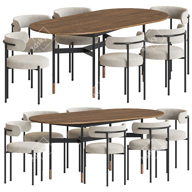 Elegant Inesse Chair & Harri Table Dining Set 3D model image 4