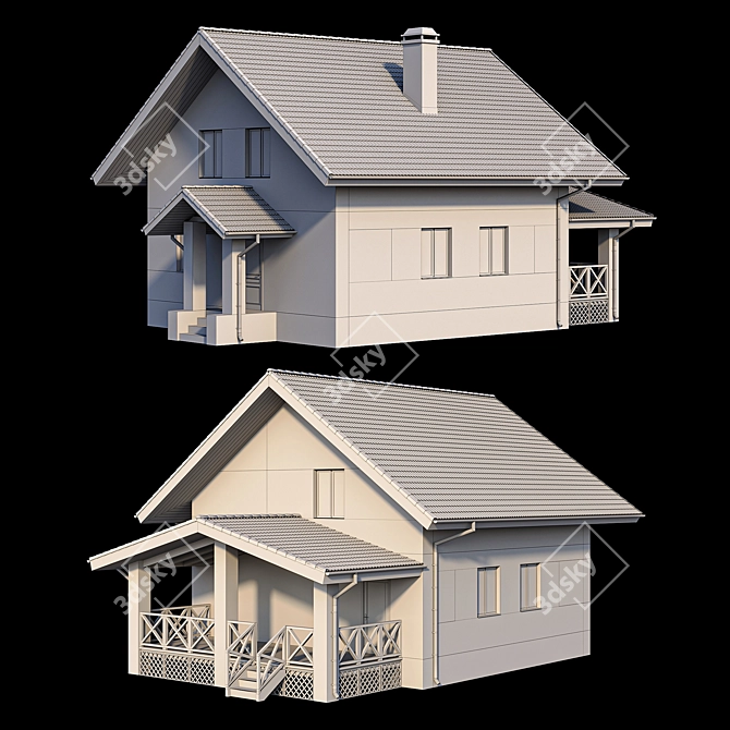 Modern Brick House with Wooden Terrace 3D model image 7