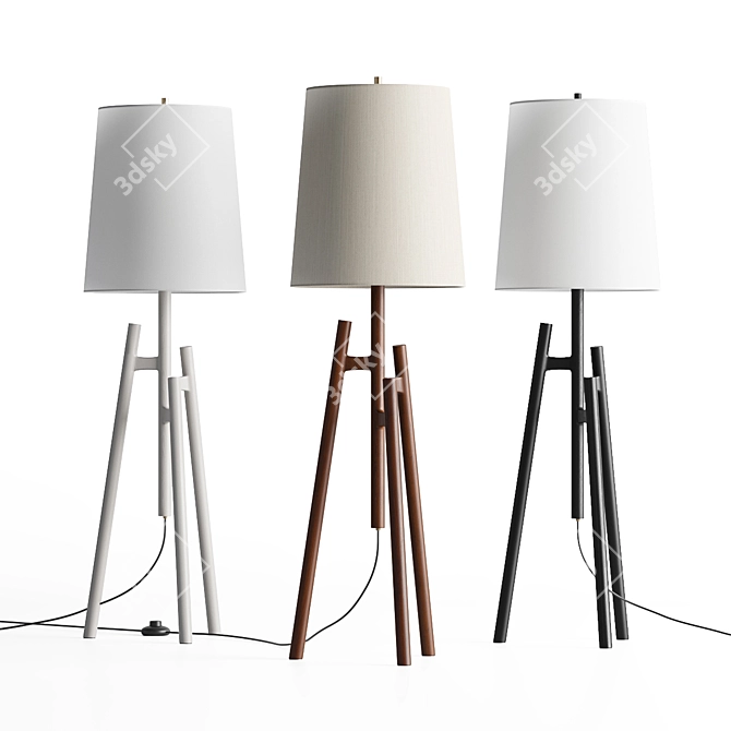 Walnut Wood Tripod Floor Lamp 3D model image 1