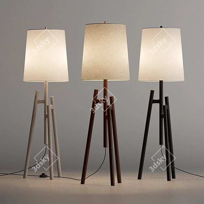 Walnut Wood Tripod Floor Lamp 3D model image 5