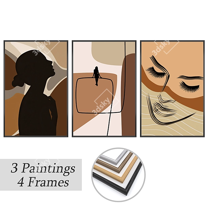 Elegant Art Set: Paintings & Frames 3D model image 1