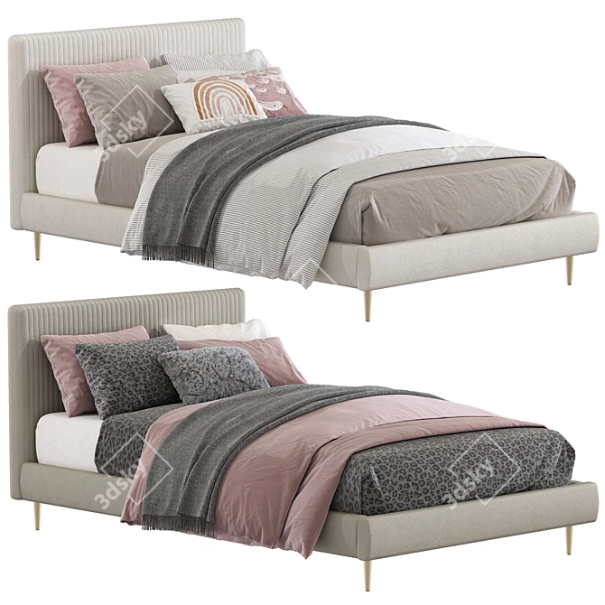 Title: Pleated Rabbit Upholstered Bed 3D model image 1