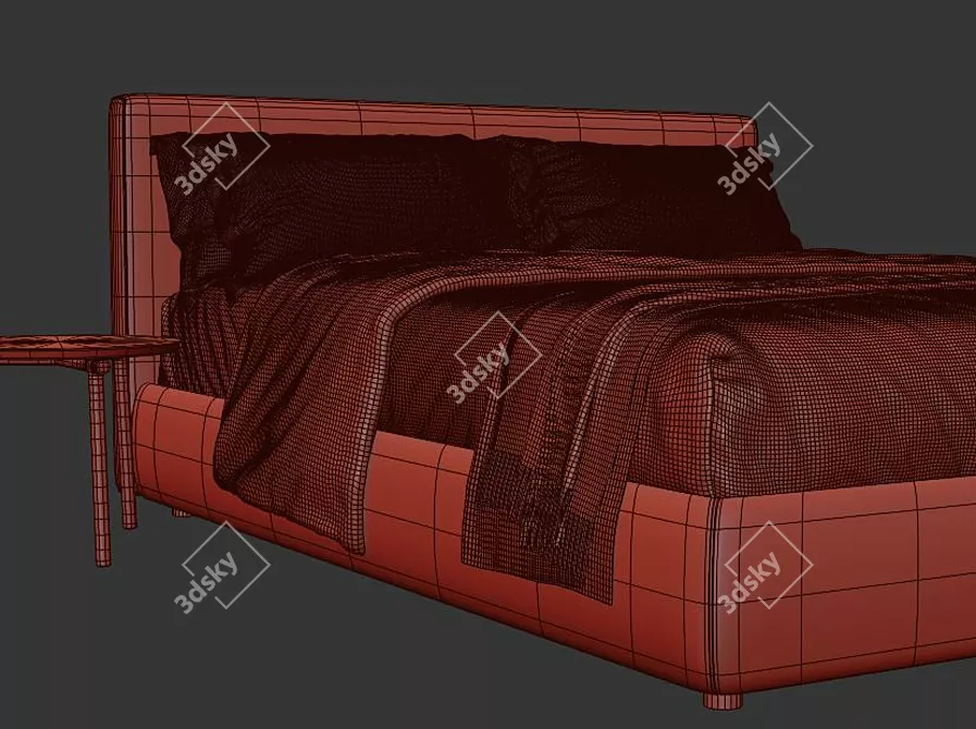 Elegant Queen Upholstered Bed 3D model image 4