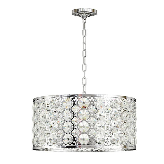 Elegant Chrome Crystal Drum Pendant 3D model image 1