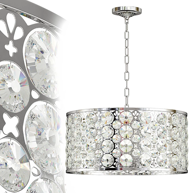Elegant Chrome Crystal Drum Pendant 3D model image 2