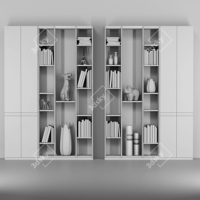 Elegant Decor Wardrobe: Figurines, Books, Vase 3D model image 2