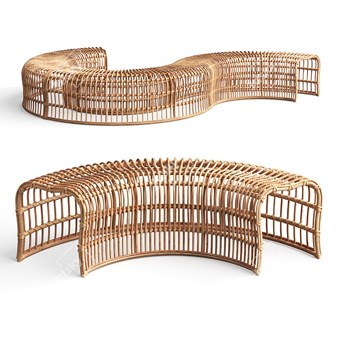 Rustic Rattan Bench: L165cm W75cm H45cm 3D model image 1