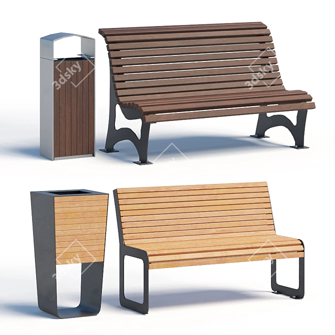 Urban Oasis Bench Set 3D model image 1