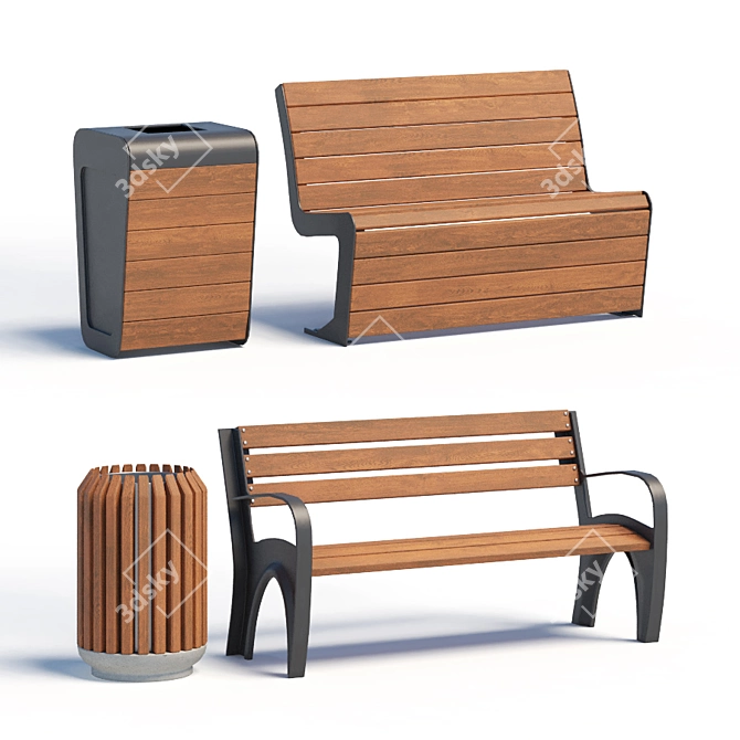 Outdoor Bench Set: Simple Elegance 3D model image 1