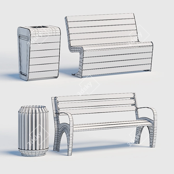 Outdoor Bench Set: Simple Elegance 3D model image 2